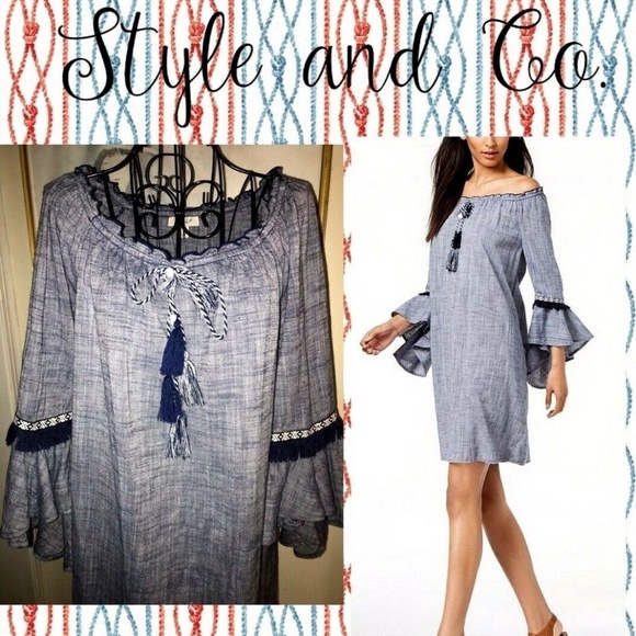 STYLE & CO.'S "MELLY" DRESS,BLUE W/RUFFLES~SMALL - Picture 1 of 7
